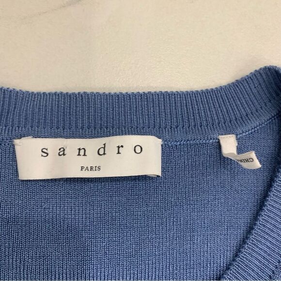 Sandro Barba Ruffle Trim Cardigan Knit Women Large UK 3 VGC knit Sweater Classic - Picture 3 of 11